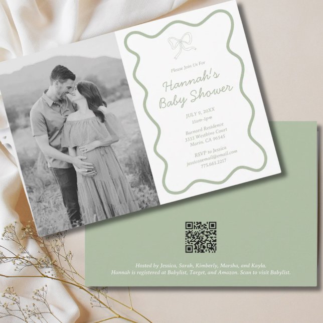 Inbjudan till Grönten för babyskor för personlig S (Personalized Sage Green Baby Shower Invitation
)