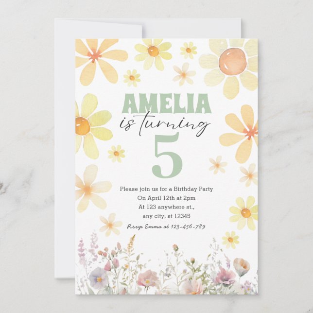 Inbjudan till Grönten Pastel Daisy på vattenfärgen (Framsida)