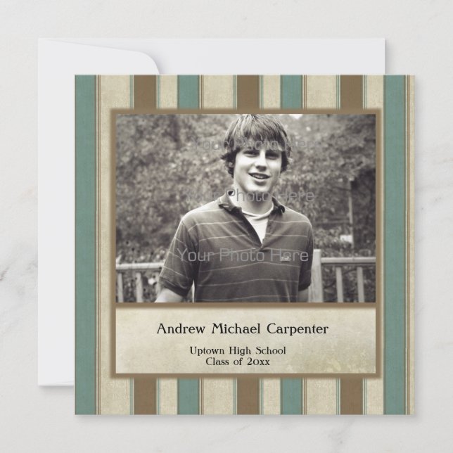 Inbjudan till Grönten Tan Stripe Photo Card (Framsida)