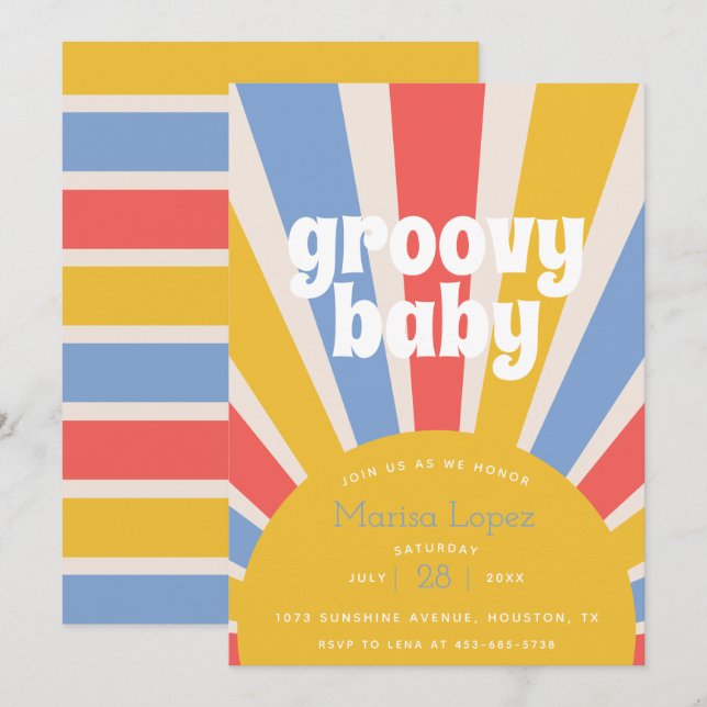 Inbjudan till Groovy Baby Hippie Baby Shower (Fram/baksida)