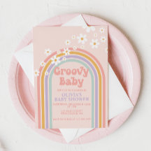 Inbjudan till Groovy Baby Pastel Rinbow Baby Showe