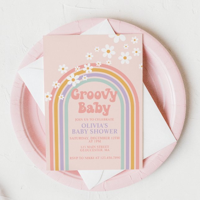 Inbjudan till Groovy Baby Pastel Rinbow Baby Showe (Skapare uppladdad)