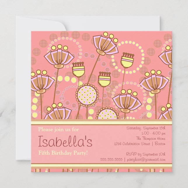 Inbjudan till Groovy Blooms Flick kalas (Framsida)