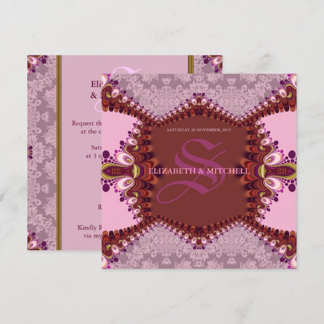 Inbjudan till Groovy Bohemian Damask Wedding (Fram/baksida)