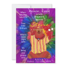 Inbjudan till Groovy Colorful Peace Bear 1960-tums