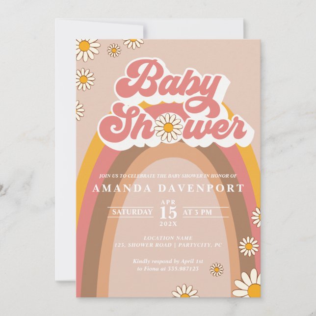 Inbjudan till Groovy Girl Baby Shower (Framsida)