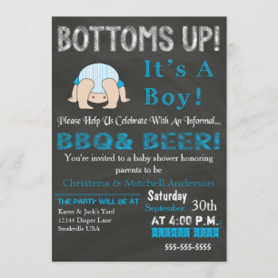 Inbjudan till grund Up BBQ Baby Shower (blå)