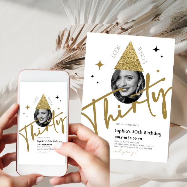 Inbjudan till guld 30 30års födelsedag med foto (Skapare uppladdad)