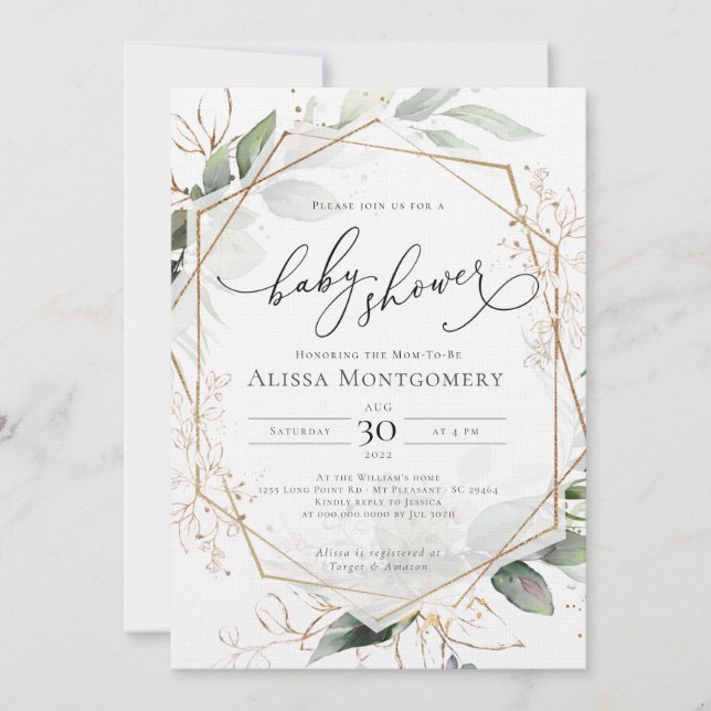 Inbjudan till Guld-babyskor i geometriskt format (Framsida)