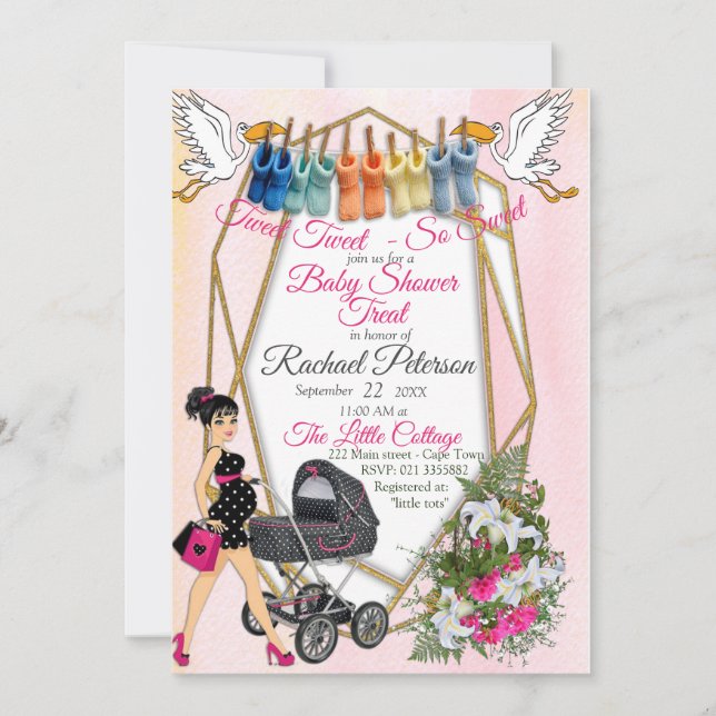 Inbjudan till Guld-babyskor i geometriskt format (Framsida)