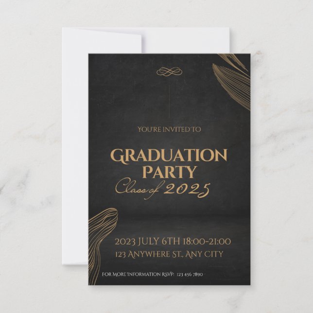 Inbjudan till Guld Black Elegant Studenten Party (Framsida)