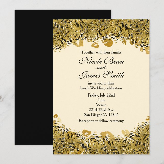 Inbjudan till guld & Black Exotic Jungle Cheetah (Fram/baksida)