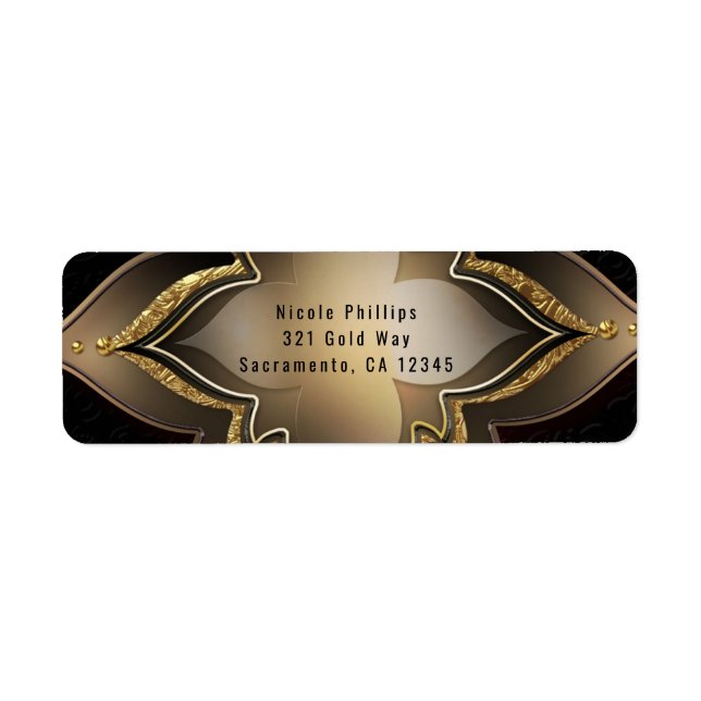 Inbjudan till Guld Black & Glam Exotic Flower Part Returadress Etikett (Framsidan)