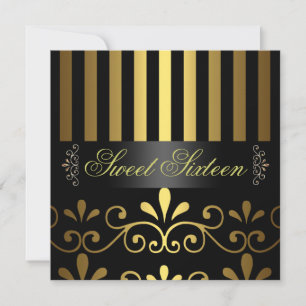 Inbjudan till Guld/Black Rand & Swirl Sweet 16