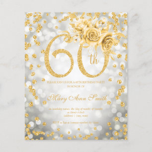 Inbjudan till guld Blommigt 60:e födelsedag Silver Flygblad