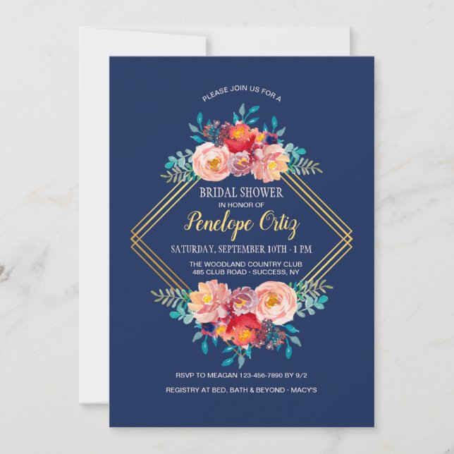 Inbjudan till Guld Blommigt Ram (Framsida)