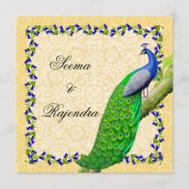 Inbjudan till Guld Blue Indian Peacock Wedding