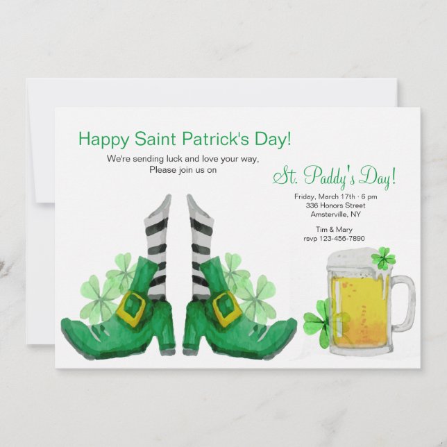 Inbjudan till Guld Buckle Leprechaun Shoes (Framsida)