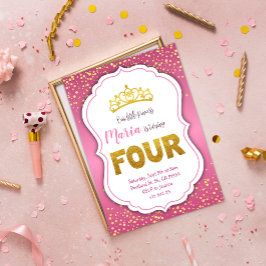 Inbjudan till guld Confetti Princess 4e födelsedag