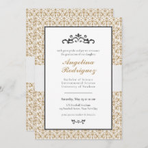 Inbjudan till Guld Damask Pattern Photo Studenten