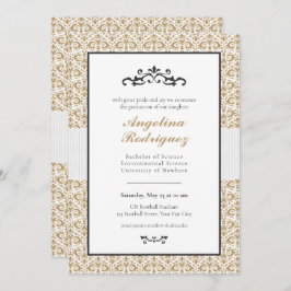Inbjudan till Guld Damask Pattern Photo Studenten