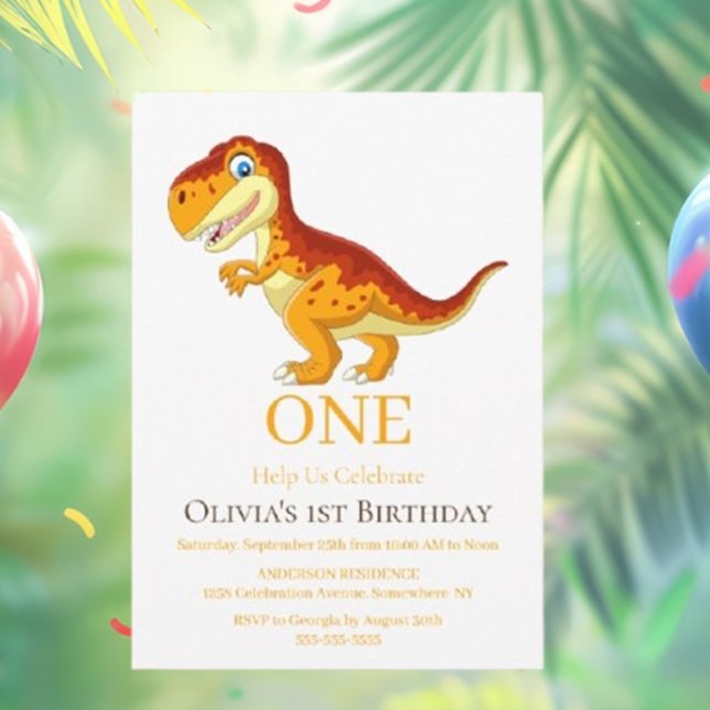 Inbjudan till Guld Dinosaur T Rex (Join the GOLD DINOSAUR PARTY for a fun-filled celebration)