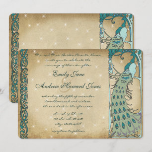 Inbjudan till Guld Fairy Tale Peacock Wedding