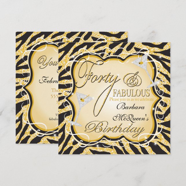 Inbjudan till Guld-festen på 40:e födelsedagen (Fram/baksida)