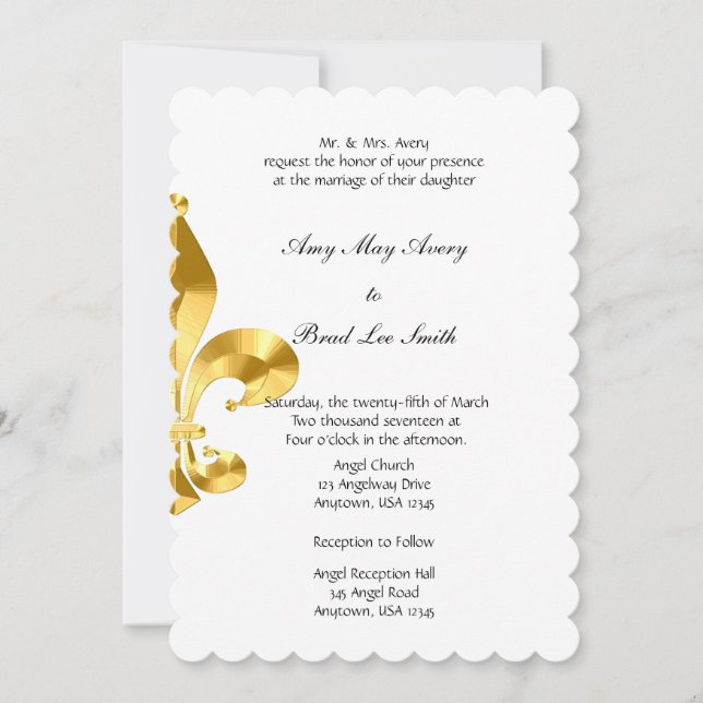 Inbjudan till guld Fleur de Lis Wedding (Framsida)