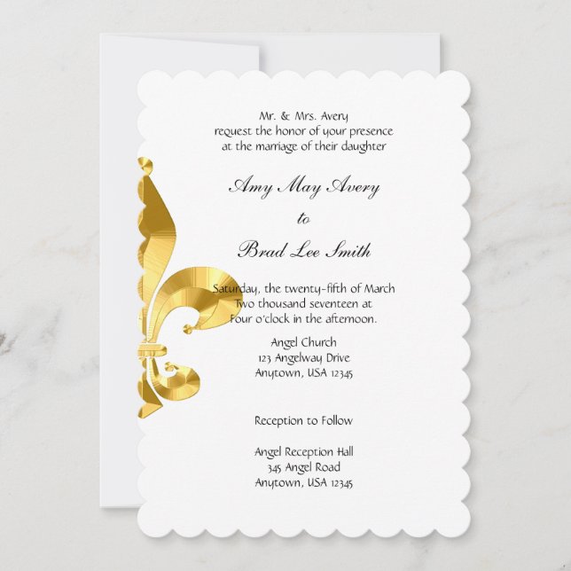 Inbjudan till guld Fleur de Lis Wedding (Framsida)