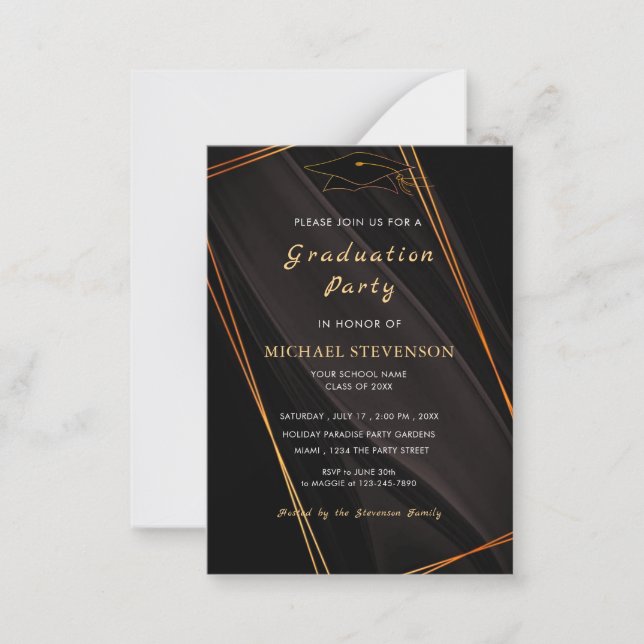 Inbjudan till Guld Framed Modern Black Grad Party (Framsida)