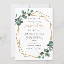 Inbjudan till Guld Geometric Greenery Wedding