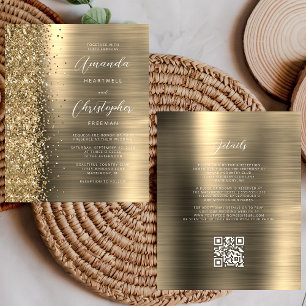 Inbjudan till Guld Glam QR Code Wedding