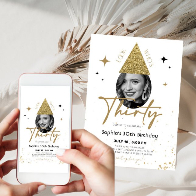 Inbjudan till guld Glitter 30års födelsedag med fo (Skapare uppladdad)