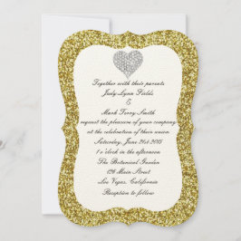 Inbjudan till guld Glitter Diamond Heart Wedding