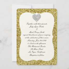 Inbjudan till guld Glitter Diamond Heart Wedding