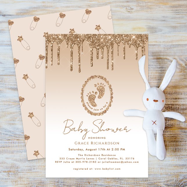 Inbjudan till Guld Glitter-drivladdning för babysk (Gold Glitter Elegant Baby Shower Invite)