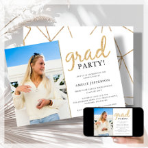 Inbjudan till Guld Glitter Geometric Photo Student