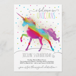 Inbjudan till Guld Glitter och Rainbow Unicorn