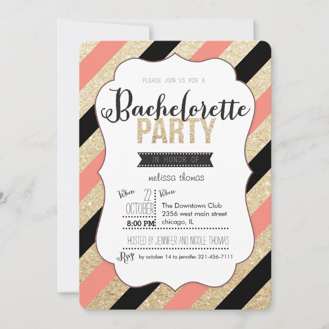 Inbjudan till guld Glitter och Rand Bachelorette (Framsida)