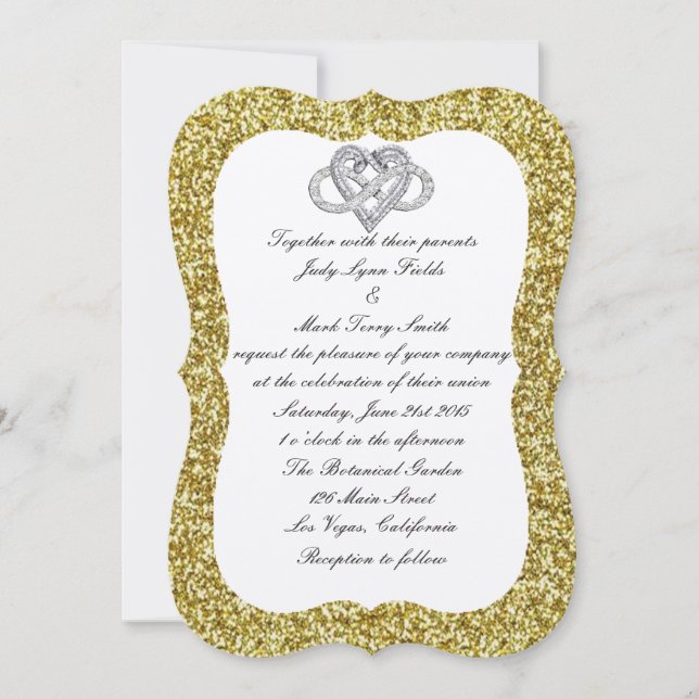 Inbjudan till Guld Glitter Ofinity Heart Wedding (Framsida)