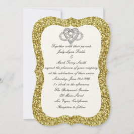 Inbjudan till Guld Glitter Ofinity Heart Wedding