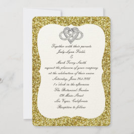 Inbjudan till Guld Glitter Ofinity Heart Wedding