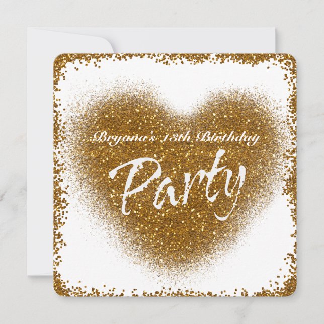 Inbjudan till guld Glitter Spill Heart Glamor PART (Framsida)