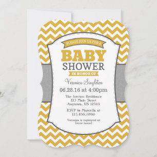 Inbjudan till guld Grått Chevron Baby Shower