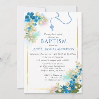 Inbjudan till guld Greenery Eucalyptus Boy Baptism