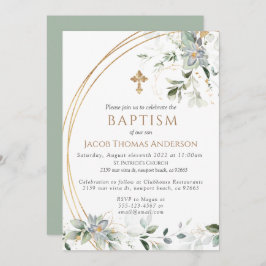 Inbjudan till guld Greenery Eucalyptus Boy Baptism