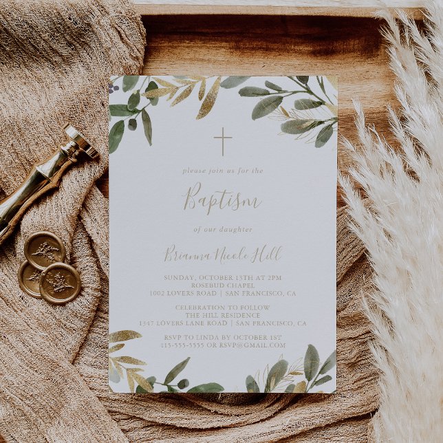 Inbjudan till Guld Greenery Fall Baptism (Skapare uppladdad)