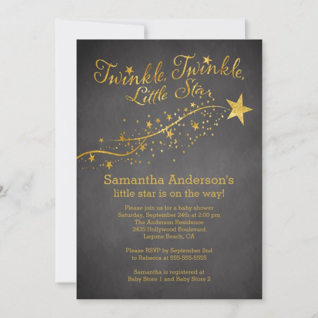 Inbjudan till Guld Little Star Baby Shower i kalkb (Framsida)