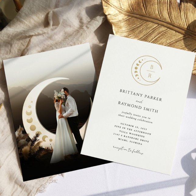 Inbjudan till guld Måne Celestial Photo Wedding (Skapare uppladdad)